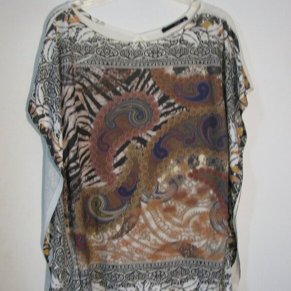 * 2/$15 Love J Oversized Blouse Medium Browns Cream No Belt - Picture 1 of 7
